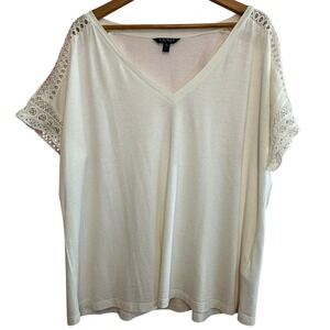 LAUREN RALPH LAUREN Top XXL V-Neck Short Sleeve Eyelet Lace Trim Resort Casual